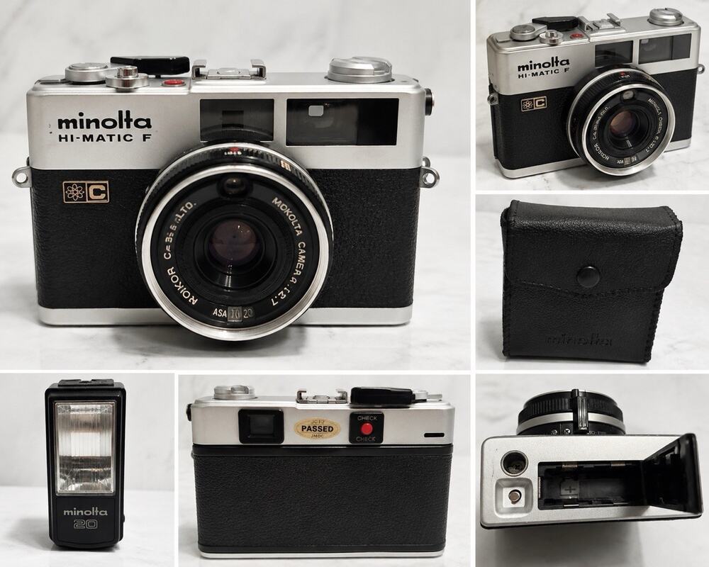 Minolta Hi-Matic F Rokkor 38mm 1:2.7 35mm Film Camera w/Cover + Flash